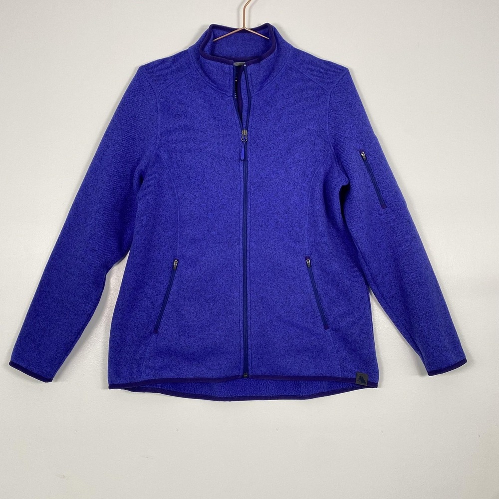 L.L.Bean Jacket Womens Large Blue Fleece Full Zip Stand Collar Pockets Outdoor